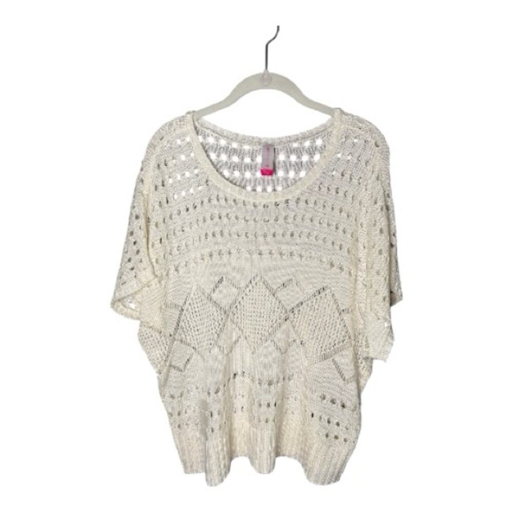 No Boundaries White Open Knit Short Sleeve Sweater XXL